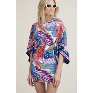 Trina Turk Swim Tunic Dress Cover Up Womens Large Floral Colorful Beach Resort